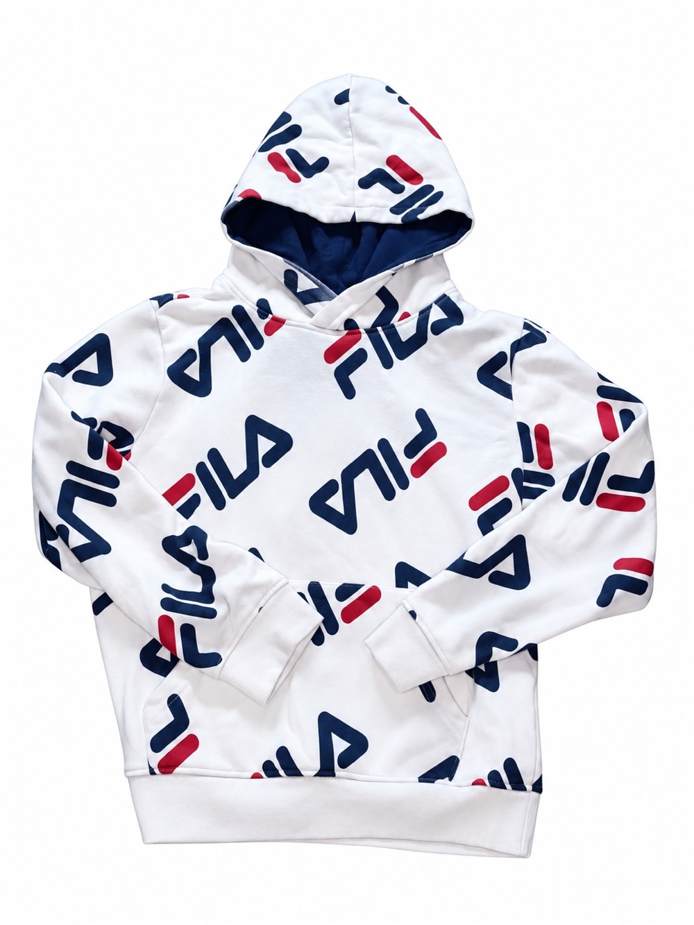Fila Kids White Hoodie with Navy & Red Logo Print
